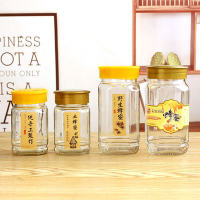 honey Glass bottle 12 Glass Canister lid Star anise Hexagonal packing Pickles bottles