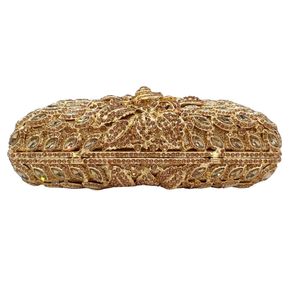 Túi clutch nữ đính kim cương dạ tiệc phong cách Âu Mỹ — kim cương vàng trên nền vàng, Màu bạc, Màu xanh lá, Màu đen chi tiết 4