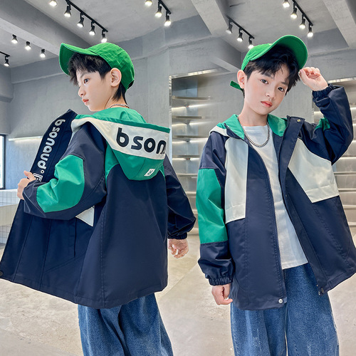 Boys' windbreaker jacket children's clothing Korean-style jacket loose-fit upper garment for middle and older children spring wear fashionable style