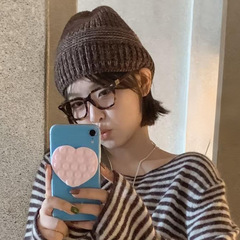 日系混杂色编织粗毛线针织帽子女秋冬保暖护耳帽显脸小包头帽冷帽