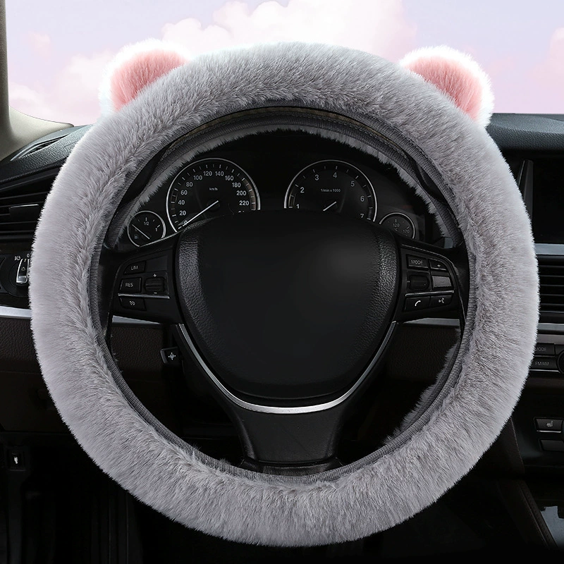 Winter plush keep warm elastic steering wheel, cartoon ultra thin non-slip universal handle