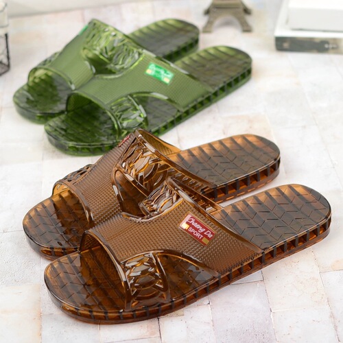 Men's Summer New Crystal Slippers Waterproof Anti-Odor Bathroom Shower Outdoor Wear Transparent Jelly Sole Plastic One-Sided Slippers
