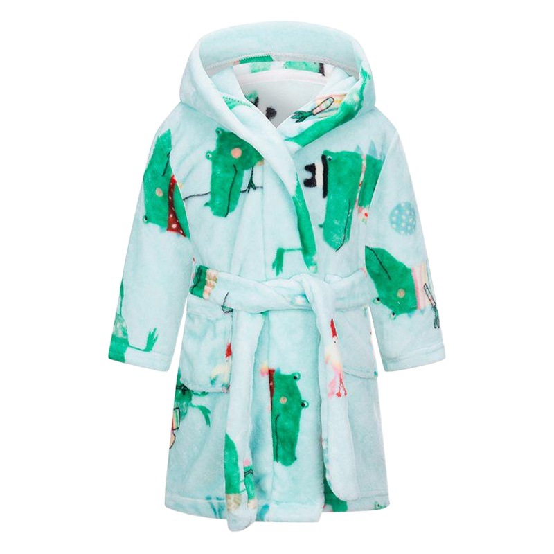 Nuevo camisón de franela para niños europeo y americano de dibujos animados impreso en casa de lana niños y niñas Albornoz más bolsillo de mano entera al por mayor