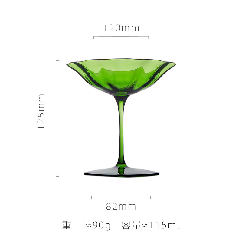 Vintage verde flor taza de vino elegante nicho medio alto taza de champán de cristal taza de vino cóctel