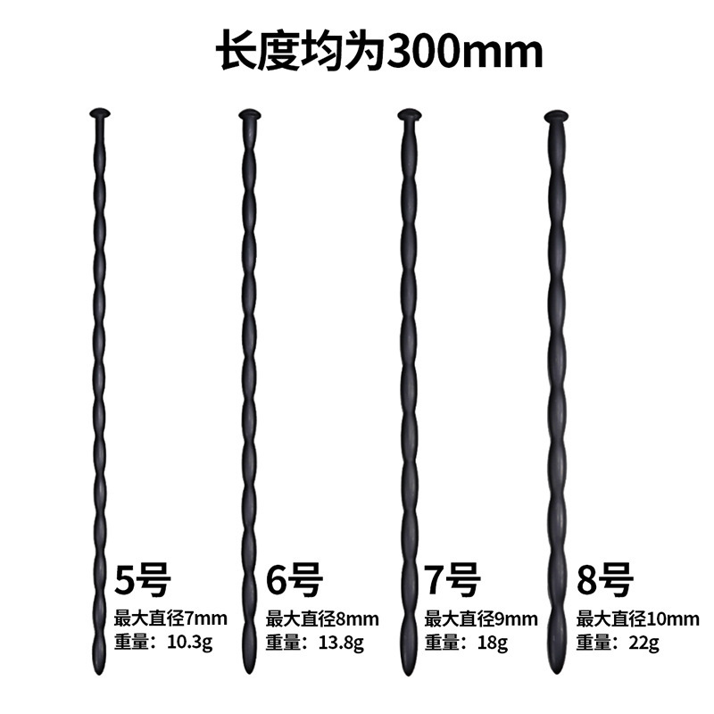 Silicone Urethral Sound Stick, Smooth Black No. 8, Manual Male Dilator Toy — detail image 13