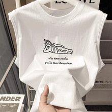 泰式无袖T恤纯棉背心男印花卡通图案坎肩休闲运动潮牌减龄百搭