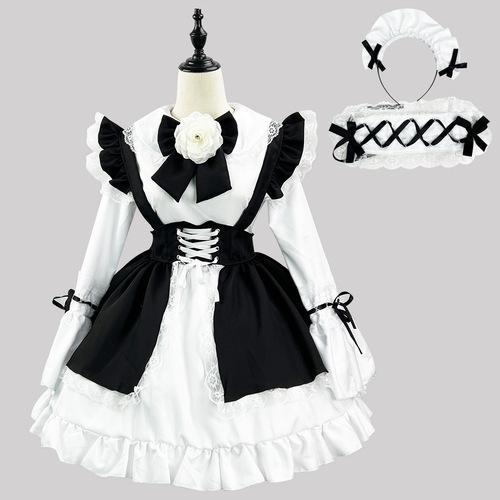 S-4XL Cute Japanese lolita maid outfit black and white with girly dress Lolita women's boss suit