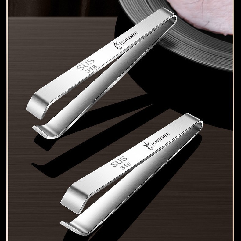 316 thickened stainless steel angled tongs, multifunctional kitchen plucking and hair removal tongs, suitable for pig hair, goose feather, fish bone, and flat-tipped tongs