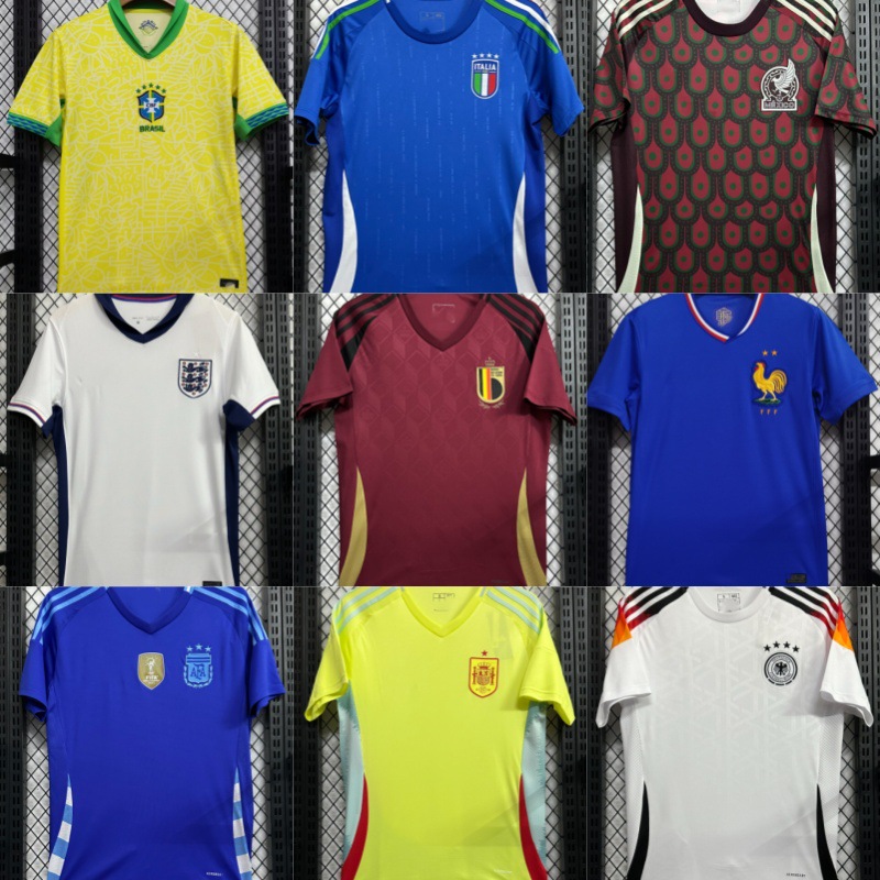 Una pieza de camiseta 2425 equipo nacional México Italia Brasil España Portugal uniforme de fútbol bordado
