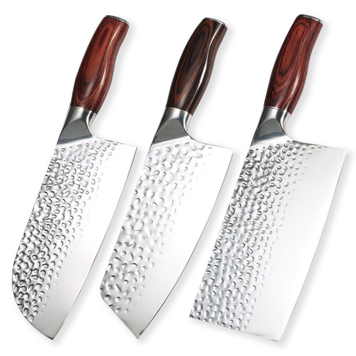 Mirror forged slicing knife, sharp household kitchen knife, colorful wooden handle chef's knife, stainless steel double steel head kitchen knife