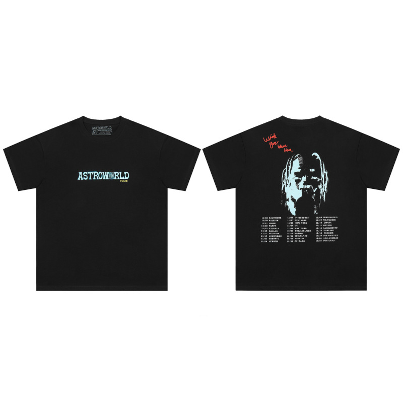Cross-border Tide Brand TRAVIS SCOTT Peripheral Tour Fortress Night Figure High Street Short-sleeved T-shirt Men's and Women's Half-sleeved T-shirt Cross-border Tide Brand TRAVIS SCOTT Peripheral Tour Fortress Night Figure High Street Short-sleeved T-shirt Men's and Women's Half-sleeved T-shirt