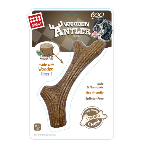 GiGwi is a wood plastic antlers teething toy stick for dogs, puppies, small, medium and large dogs, bite-resistant pet dog toys