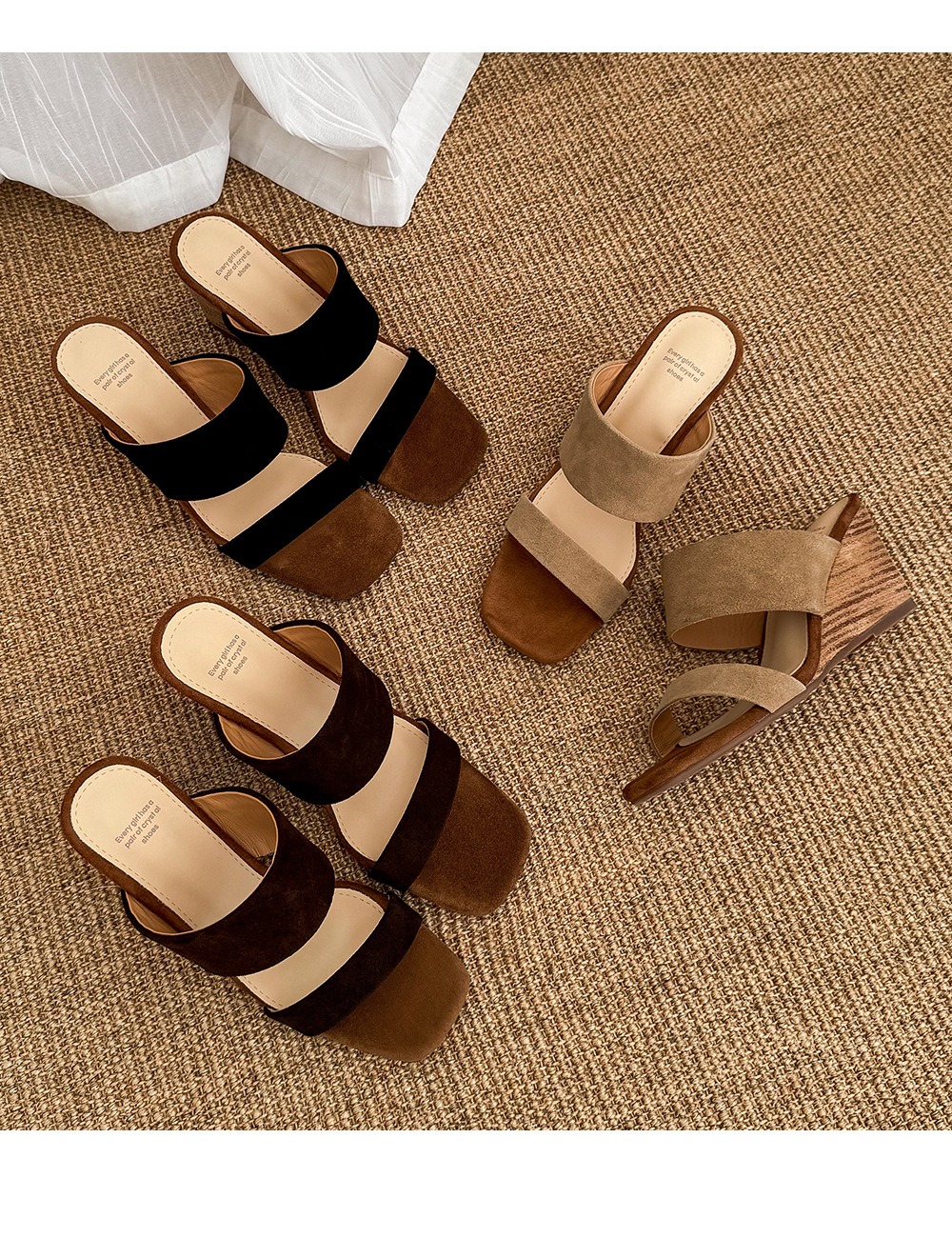 Sandal cao gót nữ quai ngang da bò lật gót 7 cm phong cách nghỉ dưỡng — màu nâu chi tiết 18