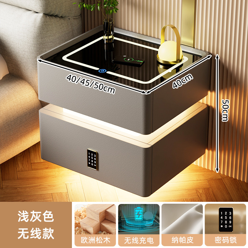 Mesa de cabezal inteligente con lámpara 2024 nuevo dormitorio de madera sólida lujoso y de alta calidad simple y moderno gabinete de almacenamiento junto a la cama