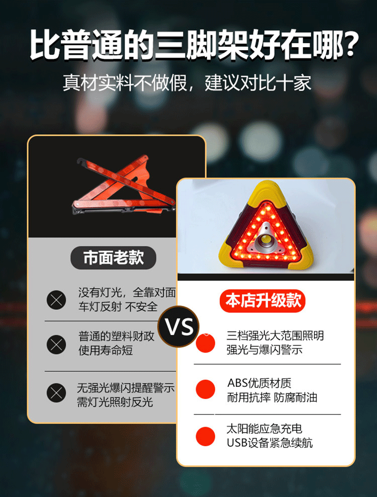 Car Tripod Car Tripod Warning Sign Automatic Light-Emitting Tripod Parking Reflective Solar Emergency Light