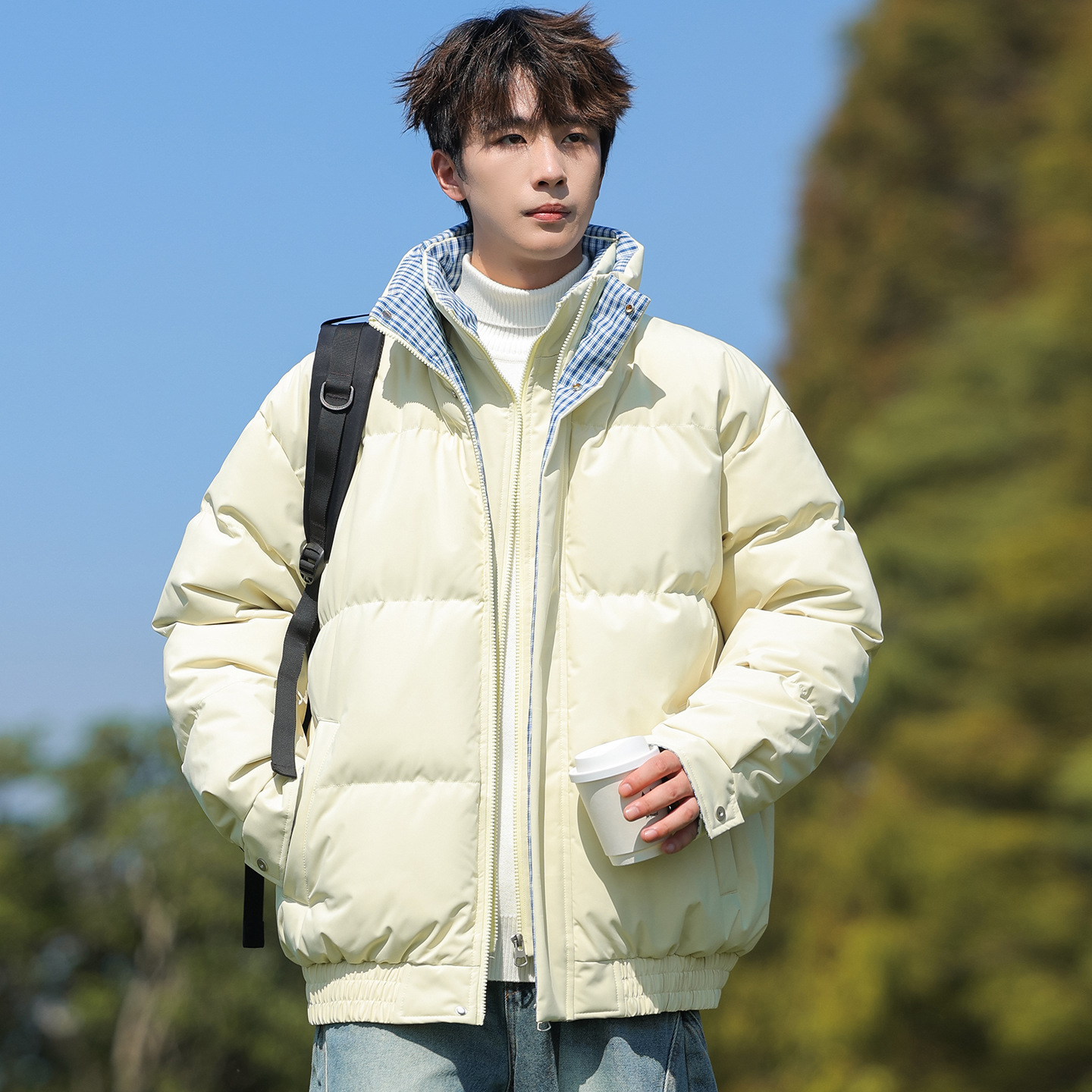Trajes de algodón de pluma transfronterizos para hombres y mujeres 2025 nuevo invierno engrosado cuadrado falso de dos piezas de chaqueta de algodón chaqueta image 13