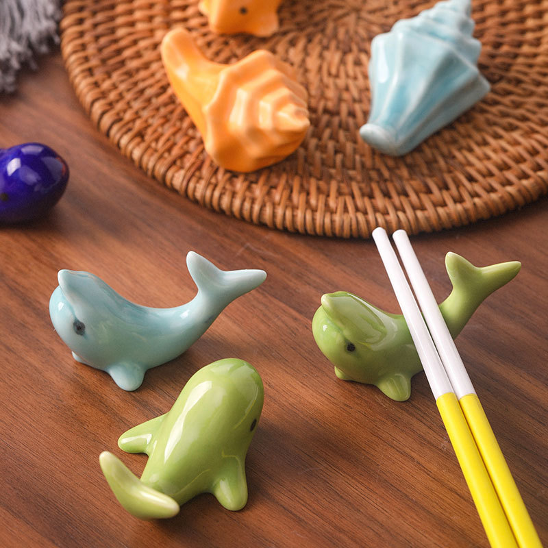 Japanese ZAKKA ceramic ocean cartoon animal chopstick holder pillow snail dolphin whale tropical fish sea lion chopstick holder