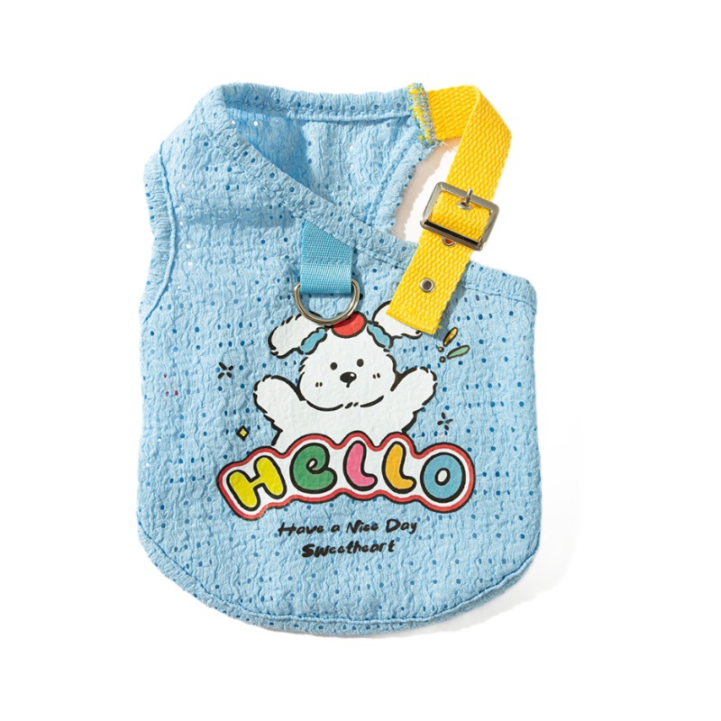 Primavera y verano perros lindos perros correa hueca impresa chaleco gatos perros pequeños y medianos peluche ropa de perro