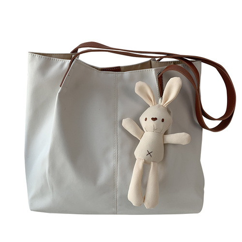 ins nylon canvas women's shoulder bag Japanese style literary fresh Hong Kong style simple solid color blank shopping bag tote bag