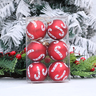 Cross-Border New Christmas Ball Decorations Red Cane Painted Christmas Ball Set Christmas Tree Pendant Decoration