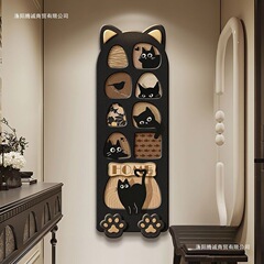 隠し全身鏡装飾画、プッシュプル不可視クローントランスミラー壁画、玄関鏡吊り絵猫