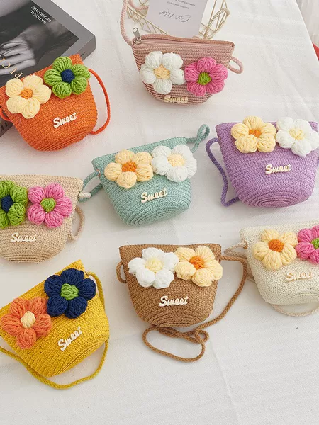 2026 Spring/Summer Girls' Small Coin Purse, Girls' Outdoor Travel Straw Bag, Fresh Crossbody Small Shoulder Bag