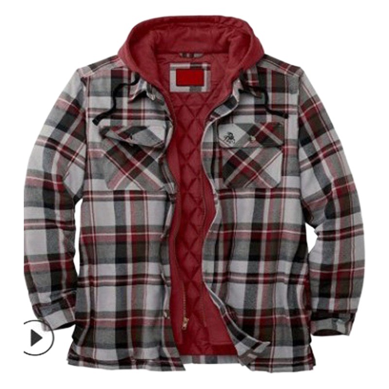 Foreign trade explosions men's European and American autumn and winter thick plaid cotton long sleeve hooded shirt coat spot