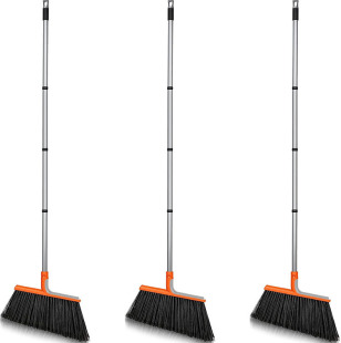 Taobao source hard hair long hair plastic garden broom with thickened plastic iron four-section disassembly pole household