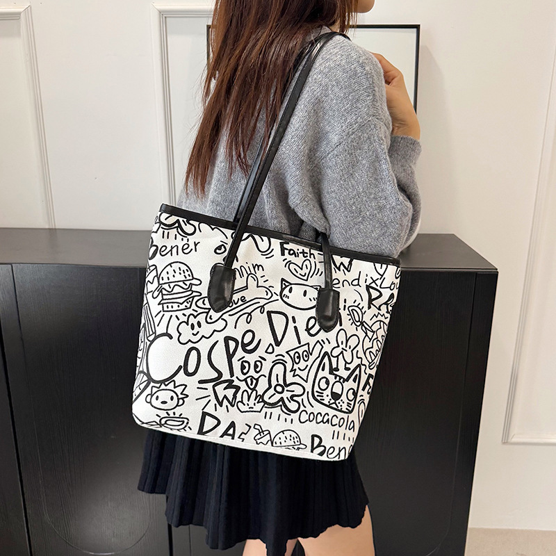 Bags for Women 2025 New Large-Capacity Canvas Bag Cross-Border Graffiti Women's Tote Bag Printed Shoulder Bag Women Bags Bags for Women 2025 New Large-Capacity Canvas Bag Cross-Border Graffiti Women's Tote Bag Printed Shoulder Bag Women Bags