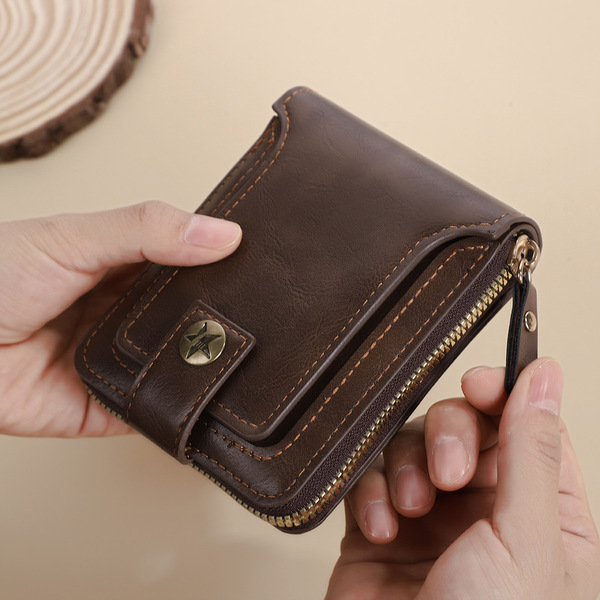 short retro fashionable capacious wallet with zipper
