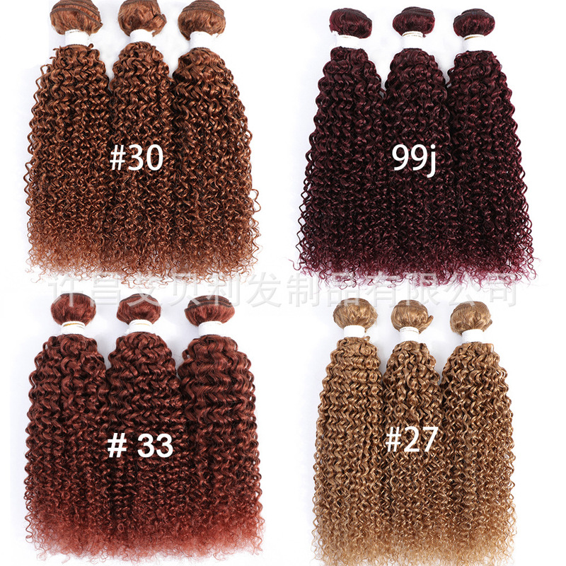 Kinky Curly human hair color hair curtain #27#30#33#99j#burg wig