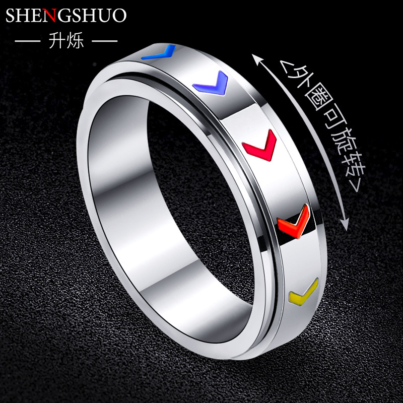 Arrow rotating titanium steel men's ring personality niche stainless steel jewelry wholesale non-fading rotating fashion index finger