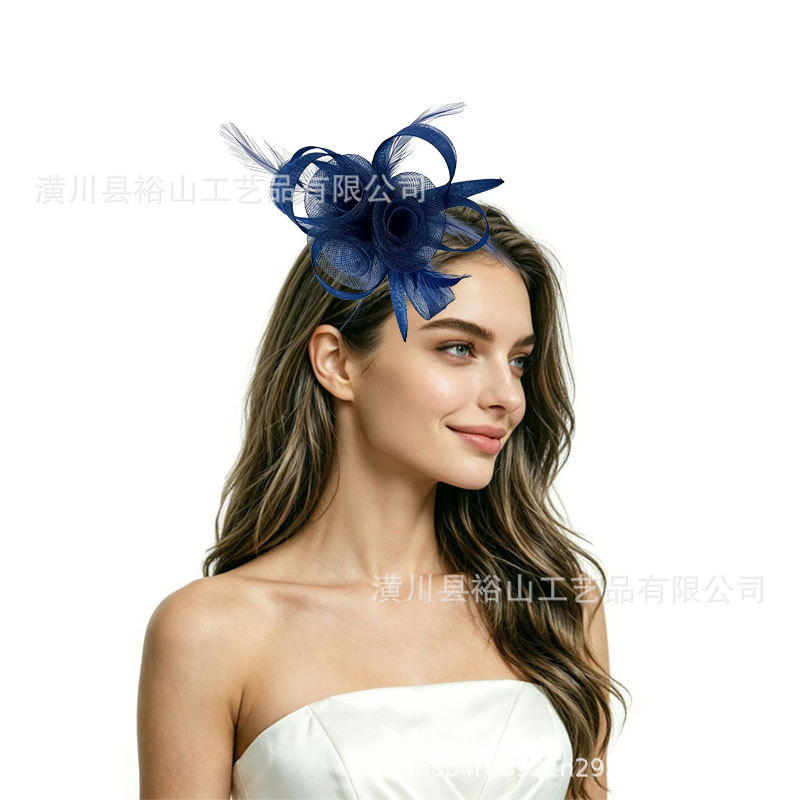 Cross-border hot-selling bridal fashion mesh feather headpiece, horse racing-themed floral hair accessory, Amazon headwear wholesale