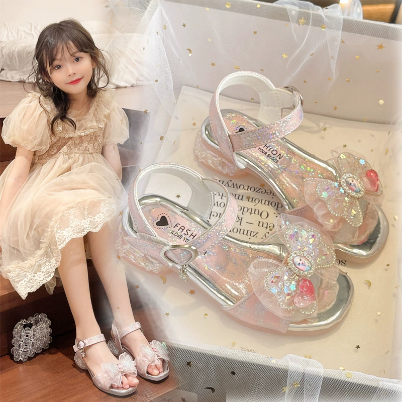Детская принцесса сандалии мода девушка со стразами