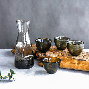 New Japanese-style wine jug ash hammer eye pattern glass wine jug set a pot of four cups transparent wine set white wine glass