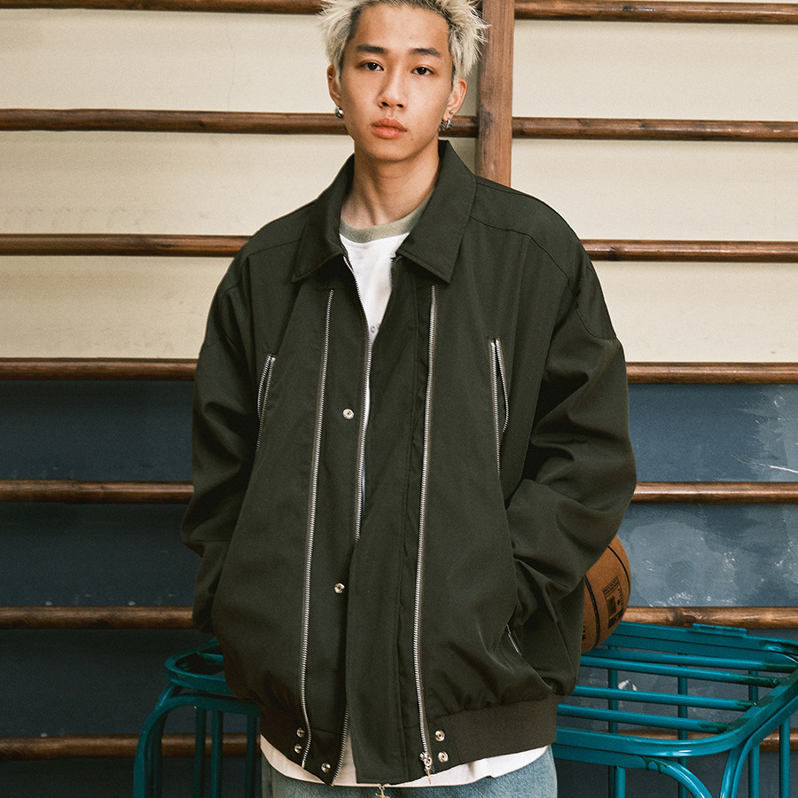 Chaqueta con cremallera de solapa de primavera y otoño para hombre, marca de moda casual, guapo, diseño retro japonés, estilo de Hong Kong, chaqueta de todo fósforo americana