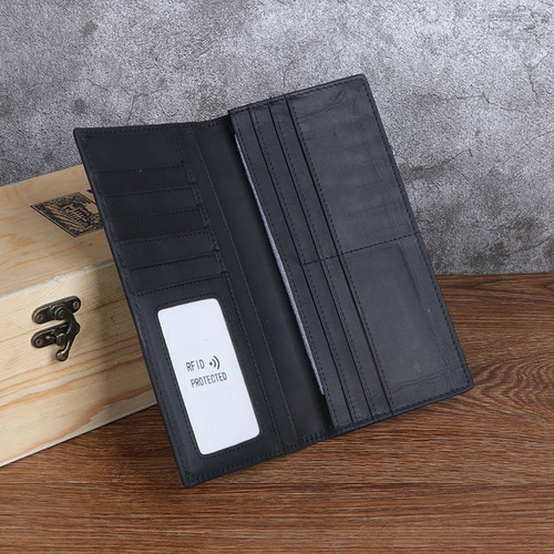 Amazon eBay AliExpress cross-border trade magnetic-proof Crazy Horse leather men's wallet genuine leather long style suit bag top-layer cowhide