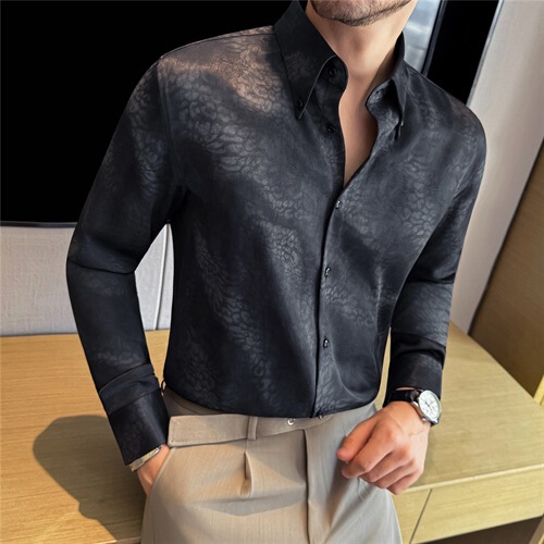 2025 Winter New Style Personalized Satin Draped Long-Sleeved Shirt Men's Fashion Gradient Color Printed Shirt Drop Shipping