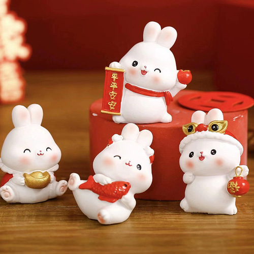 New Year Resin Zodiac Gift Lucky Rabbit Ornament Cute Cute Rabbit Car Interior Decorative Item Wholesale