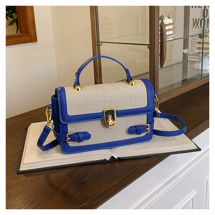 Bolso de mano de alta calidad para mujer 2025 nuevo bolso cuadrado pequeño con costuras de color en contraste retro textura de lino bandolera para mujer
