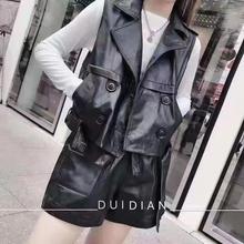 2025秋冬新款真皮马甲女绵羊皮短款无袖皮衣西装领坎肩双排扣背心