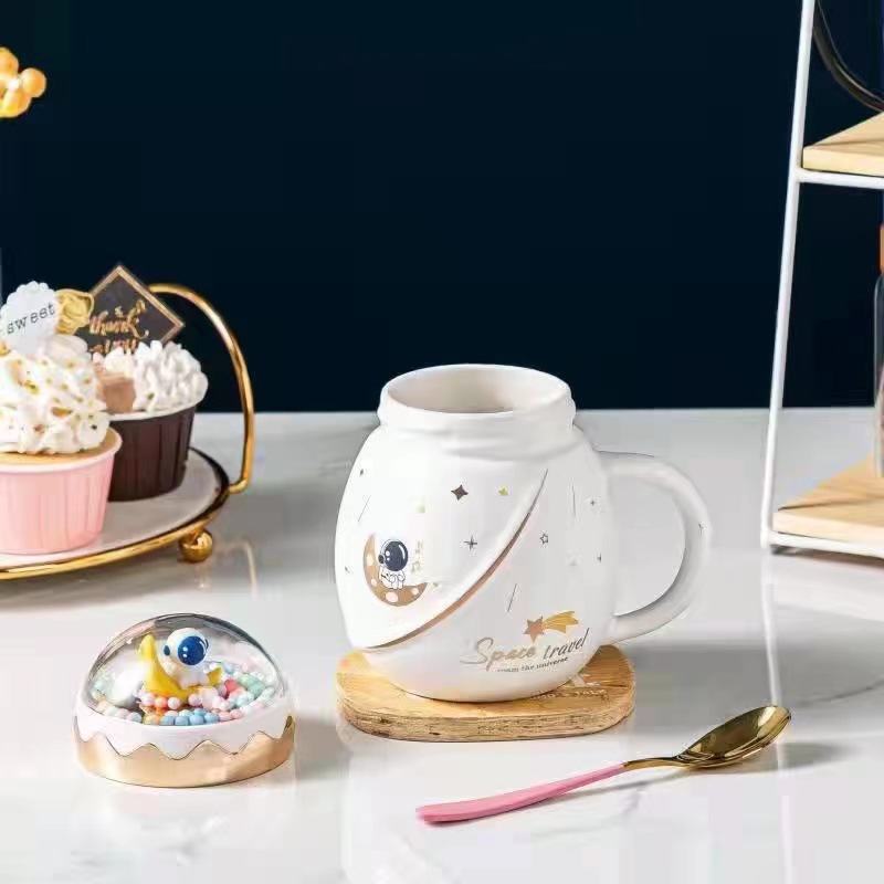 Taza de cerámica con diseño de planetas espaciales - Gran capacidad - Personalizable con logo - Ideal para parejas y desayuno