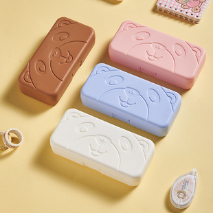 Double-Layer Stationery Box, Student School Supplies Pen Box, Storage and Organization, Creative Pencil Box, Simple Bear Storage Box