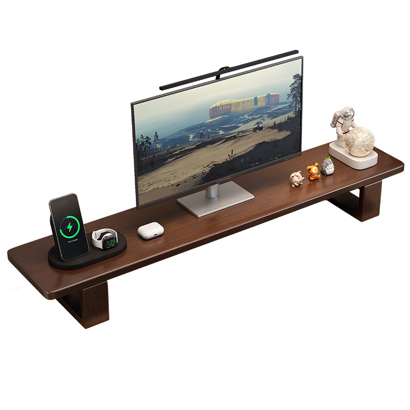 Soporte Elevado para Monitor de Computadora, Estante de Almacenamiento para Escritorio de Oficina, Soporte de Madera Sólida para Computadora Portátil