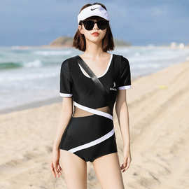 2021新款韩版连体裙式保守遮肚女游泳衣温泉泳装Y196