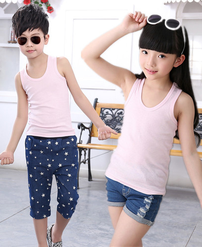 Summer Children's Tank Top Bodysuit Pure Cotton Middle and Small Children Boys and Girls Summer Base Layer Underwear Men's T-shirt Thin Style