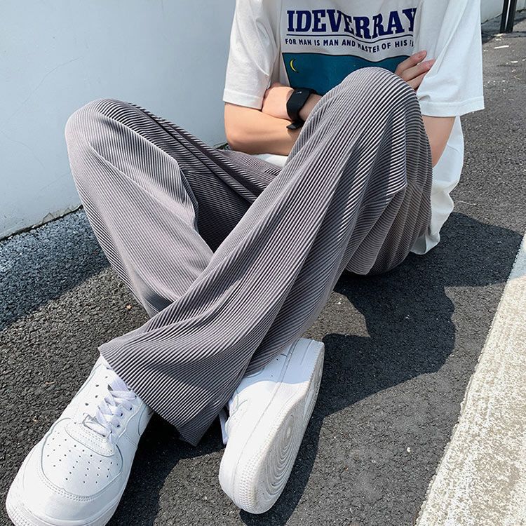 2025 New Arrival Trendy Ice Silk Drapy Casual Pants Men's Loose Straight Quick-drying Wide-leg Long Pants Men's Summer Thin Pants