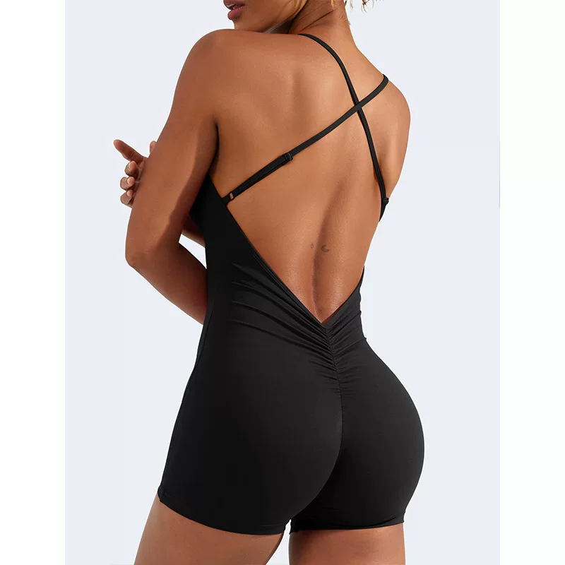 Summer Sexy Yoga Outfit with Cups - Stylish Cross-Back Design, Comfortable Fit, Versatile Shorts