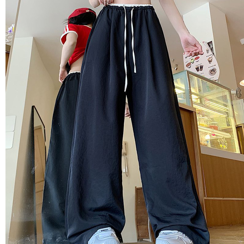 Customizable with Embroidery and Print, Color-Blocking Ice Silk Wide-Leg Pants for Women, Summer Thin Style with Texture, Straight Casual Pants Customizable with Embroidery and Print, Color-Blocking Ice Silk Wide-Leg Pants for Women, Summer Thin Style with Texture, Straight Casual Pants