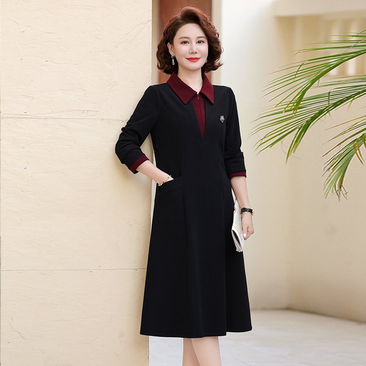 中年妈妈秋装连衣裙中长款阔太太裙子50岁中老年女秋季长袖打底裙|undefined